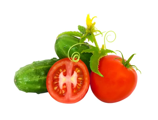 Pepinos y tomates cortados Imagen de stock
