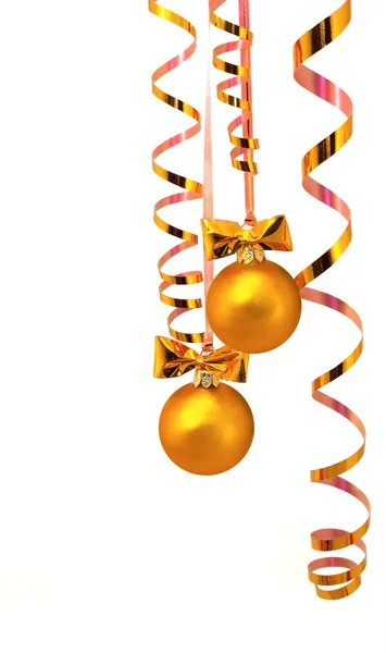 Gold balls with gold tinsel — Stock Photo, Image
