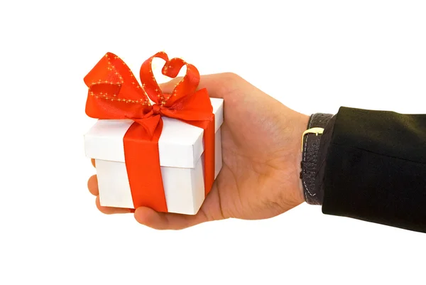 Man's hand met een cadeau — Stockfoto