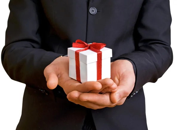 Bir adam bir hediye ile — Stok fotoğraf