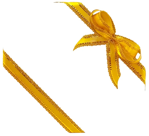 Gouden lint met een strik op wit — Stockfoto