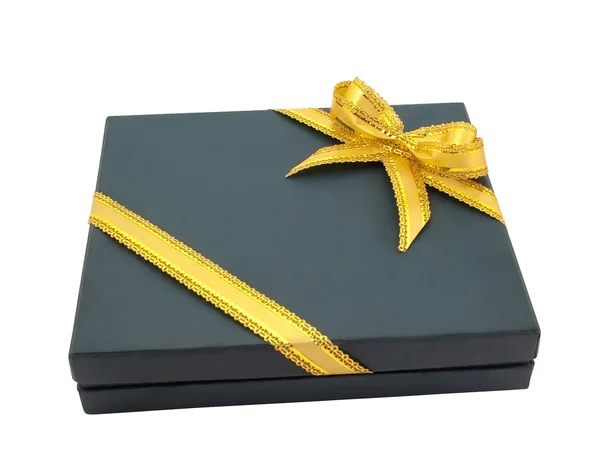Caixa de presente com fita dourada — Fotografia de Stock
