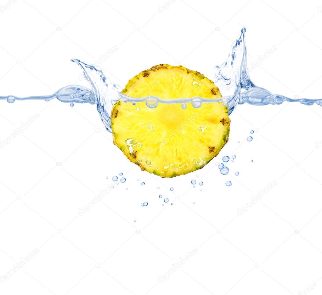 A slice of pineapple in the water