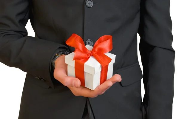Bir adam bir hediye ile — Stok fotoğraf