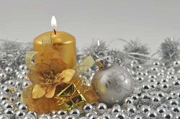 Burning candles silver ball — Stock Photo, Image
