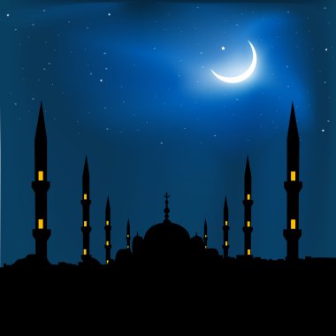 Mosque with crescent shape moon clipart