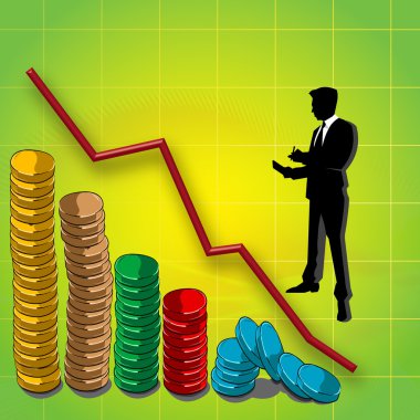 Graphline and bar graph of coins clipart