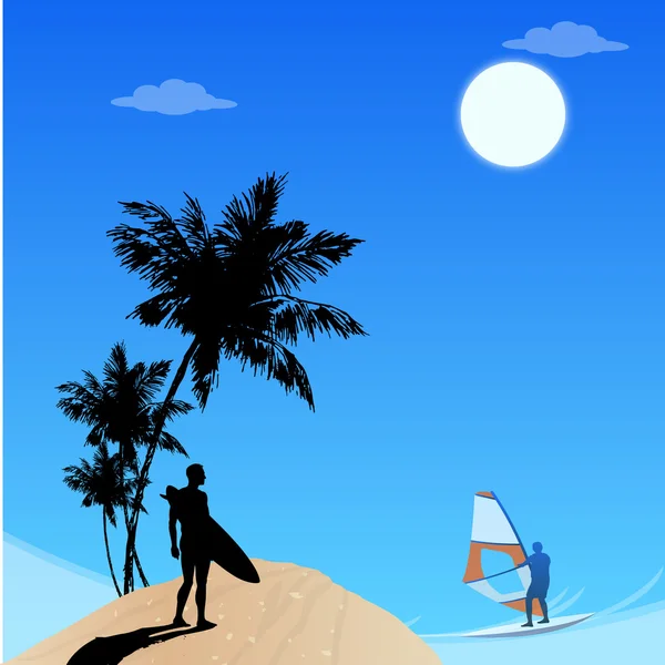 View of beach, men surfing — стоковое фото