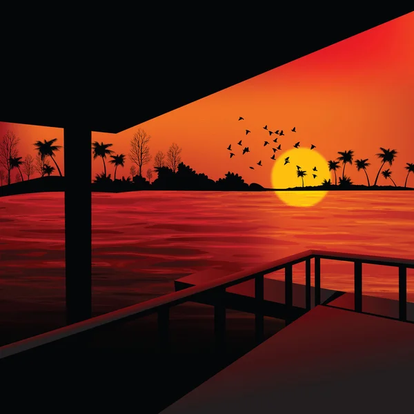 Landscape - sunrise view from boathouse — Stock Photo, Image