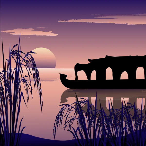 Boathouse,backwaters and sunrise — Stock Photo, Image