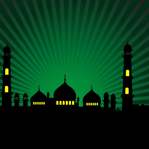 Moskee met groene stralen pagina — Stockfoto