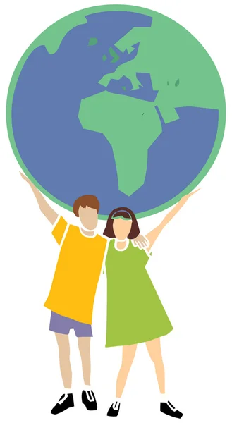 Två barn håller i världen, jorden — Stockfoto