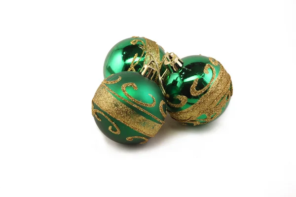 Üç yeşil Noel oyuncak — Stok fotoğraf