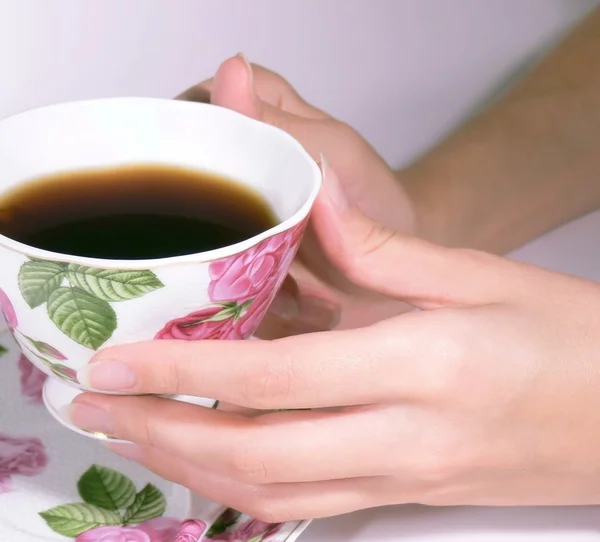 Le mani femminili tengono una tazza di caffè Foto Stock