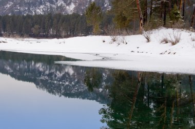 Nonfreezing Blue lake in Mountain clipart