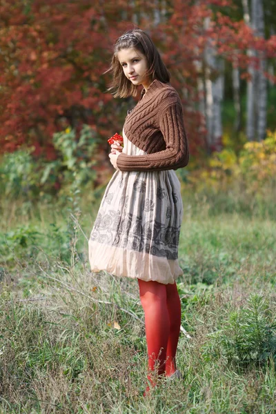Portret in de herfst bos — Stockfoto