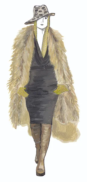 The girl in fur coat — Stock Photo, Image