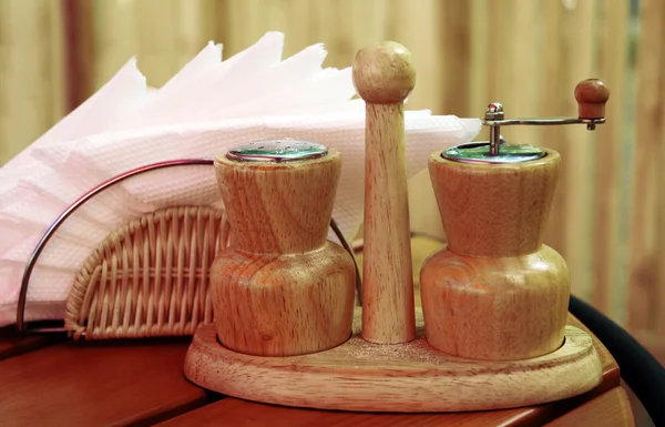 stock image Wooden saltcellar and pepperbox