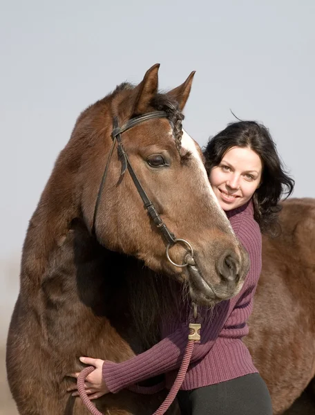 若い女の子とフィールドの馬 — ストック写真