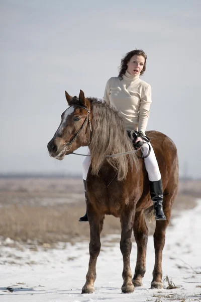 Inseparabile - giovane ragazza e cavallo baia — Foto Stock