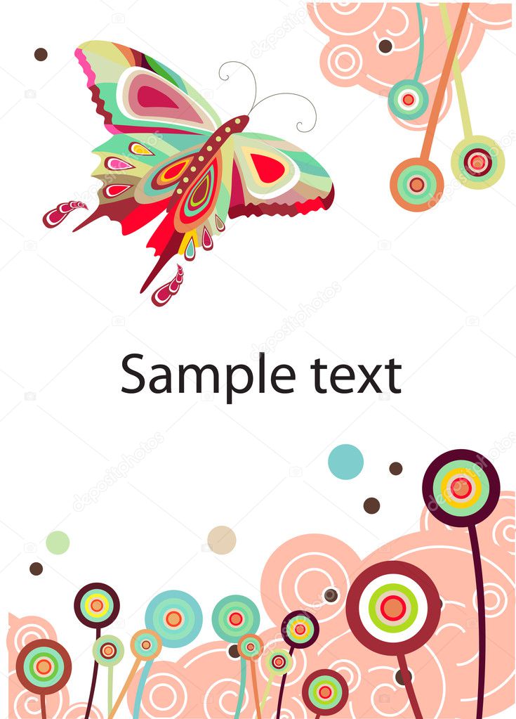 Vector abstract butterfly and flowers