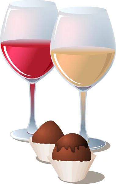 2 Gläser Wein mit Schokolade — Stockvektor
