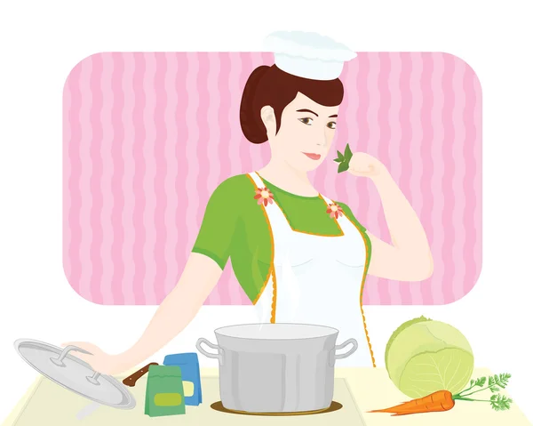 Young woman cooking — Stock Vector