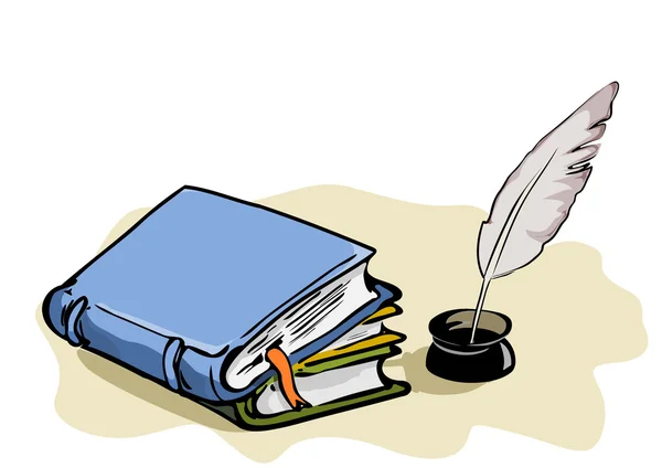 Βιβλία και φτερό-στυλό — Διανυσματικό Αρχείο