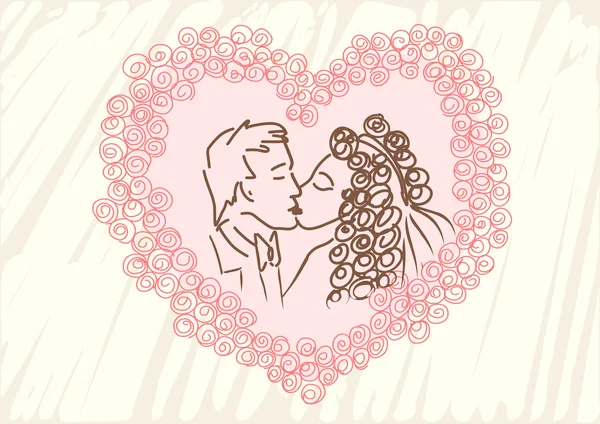 Recién casados beso — Vector de stock