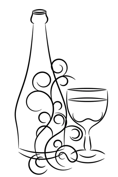 Bottiglia di vino e bicchiere — Vettoriale Stock