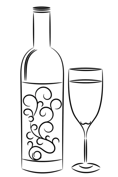 Láhev vína a sklo — Stockový vektor