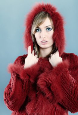 Woman in fur winter coat clipart