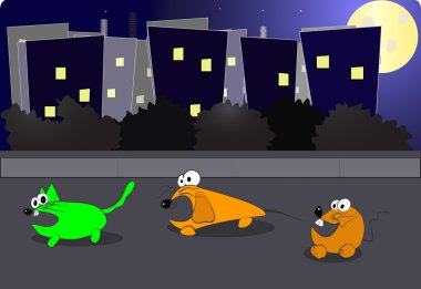 Cartoon cat and dogs clipart