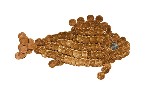 Goldfisch aus Münzen Stockbild