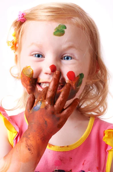 Criança em tinta — Fotografia de Stock