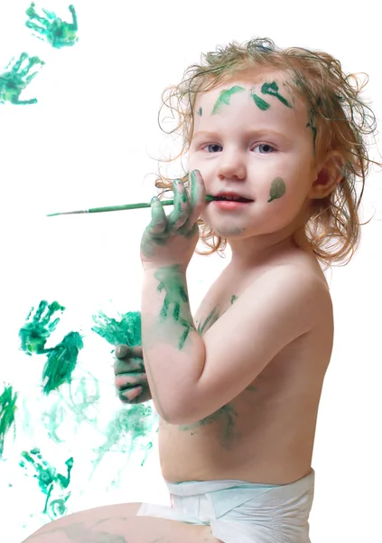 Niño en pintura — Foto de Stock