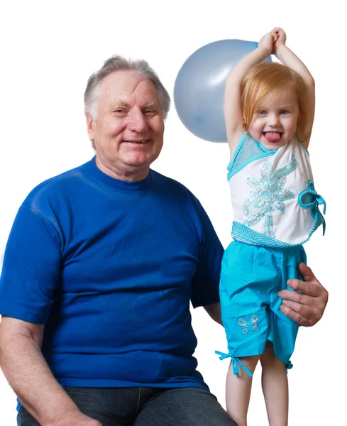Yaşlı adamlar ve üzerinde beyaz izole kız — Stok fotoğraf