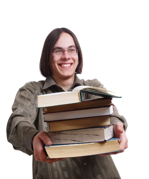 Pojke med boken isolerad på vit — Stockfoto