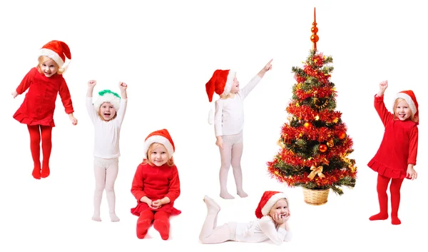 Bambini in cappello di Natale con abete — Foto Stock