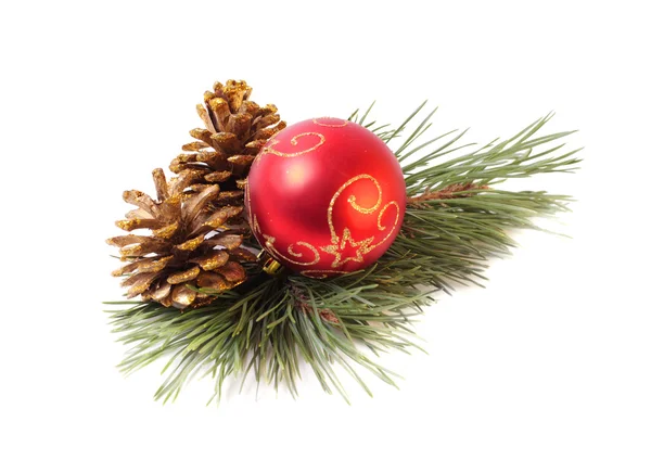 stock image Red ball and christnas branch