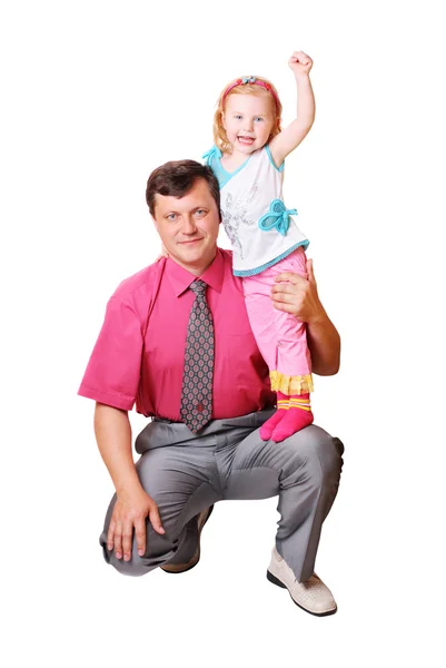Men with little girl isolated on white — Stock Photo, Image