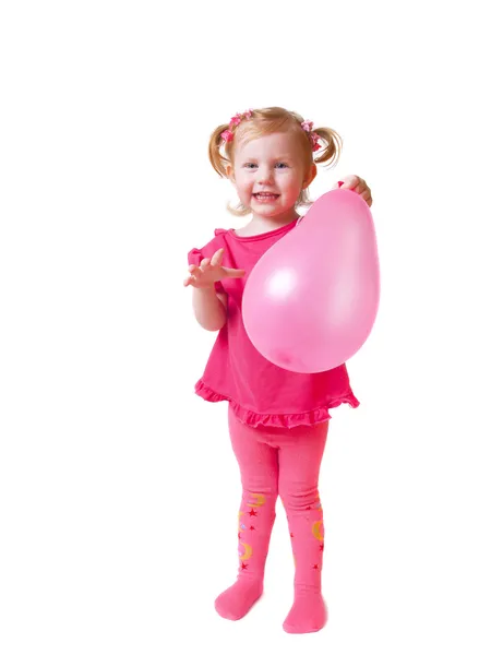 Pembe balon ile kız — Stok fotoğraf