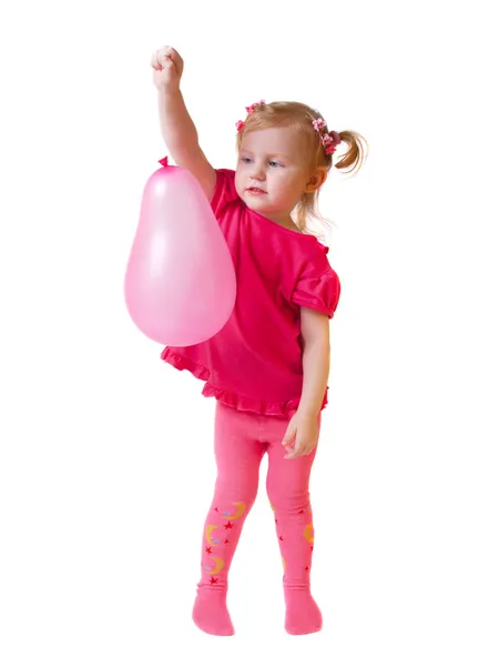Lány rózsaszín léggömb — Stock Fotó