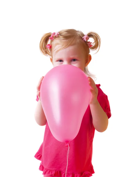 Ragazza con palloncino rosa — Foto Stock