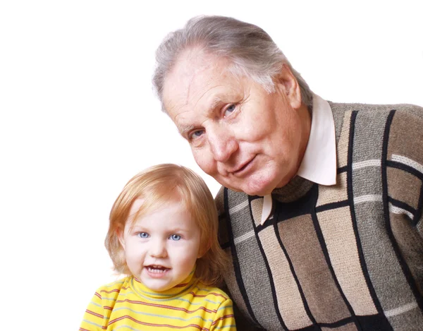 Yaşlı erkek ve çocuk üzerine beyaz izole — Stok fotoğraf