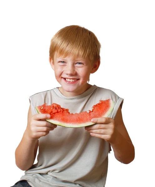 Junge mit Wassermelone — Stockfoto