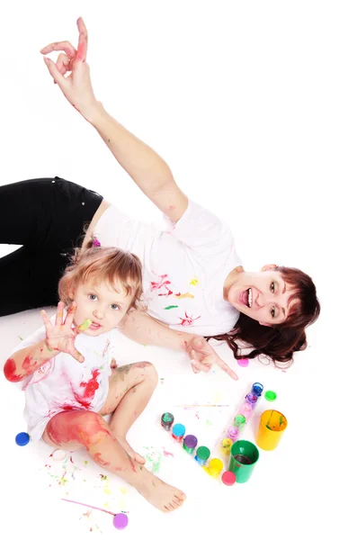 엄마와 아이가 페인트 — 스톡 사진