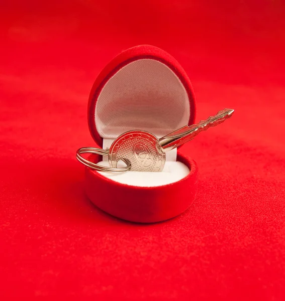 Small silver key in a box — Stock Photo, Image