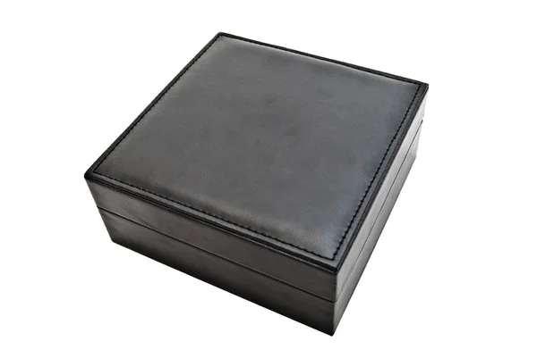 Boîte en cuir noir sur fond blanc — Photo