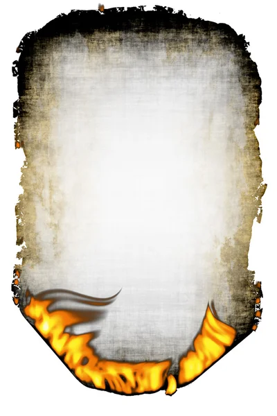 Лист старой обожженной бумаги и огня — стоковое фото